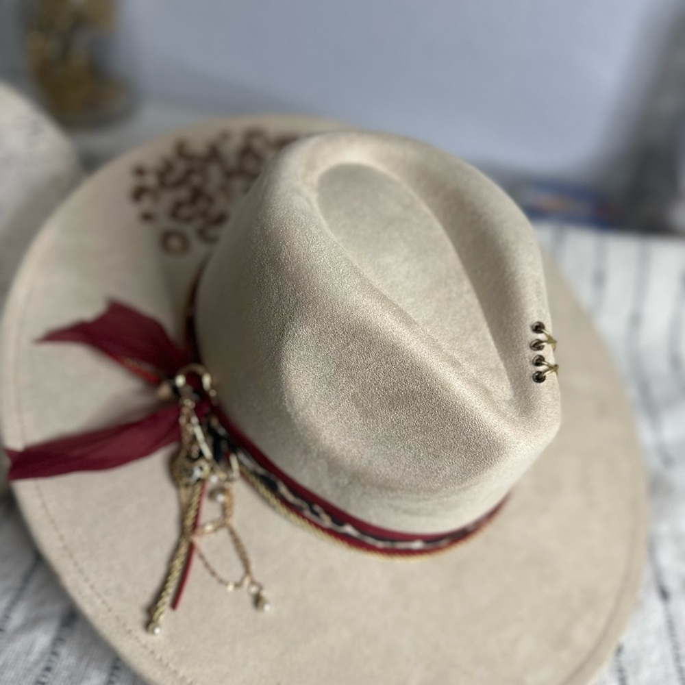 Elegant Cream Hat with Red Accents